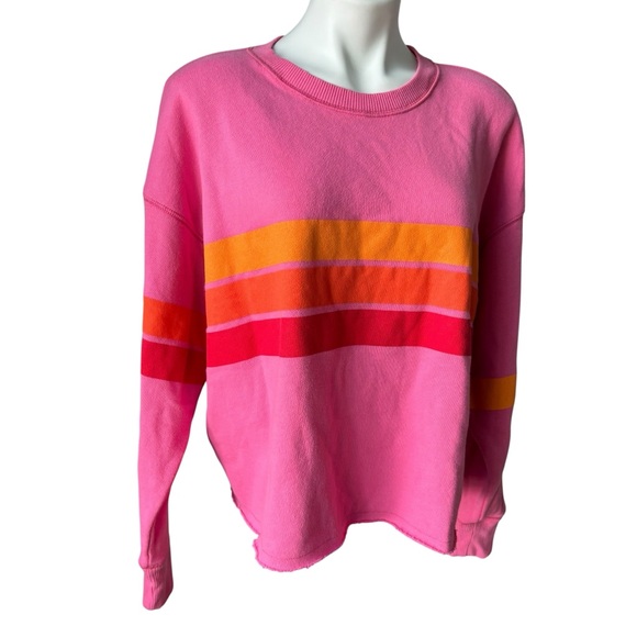 NWT, Aerie Pink Striped Cropped Terry Sweatshirt, Sz L - Picture 3 of 14